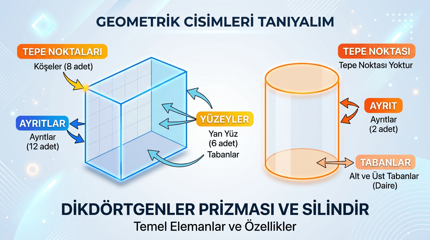 Geometrinin Mimarları: Dik Prizma ve Silindirin Elemanlarını Tanıyalım
