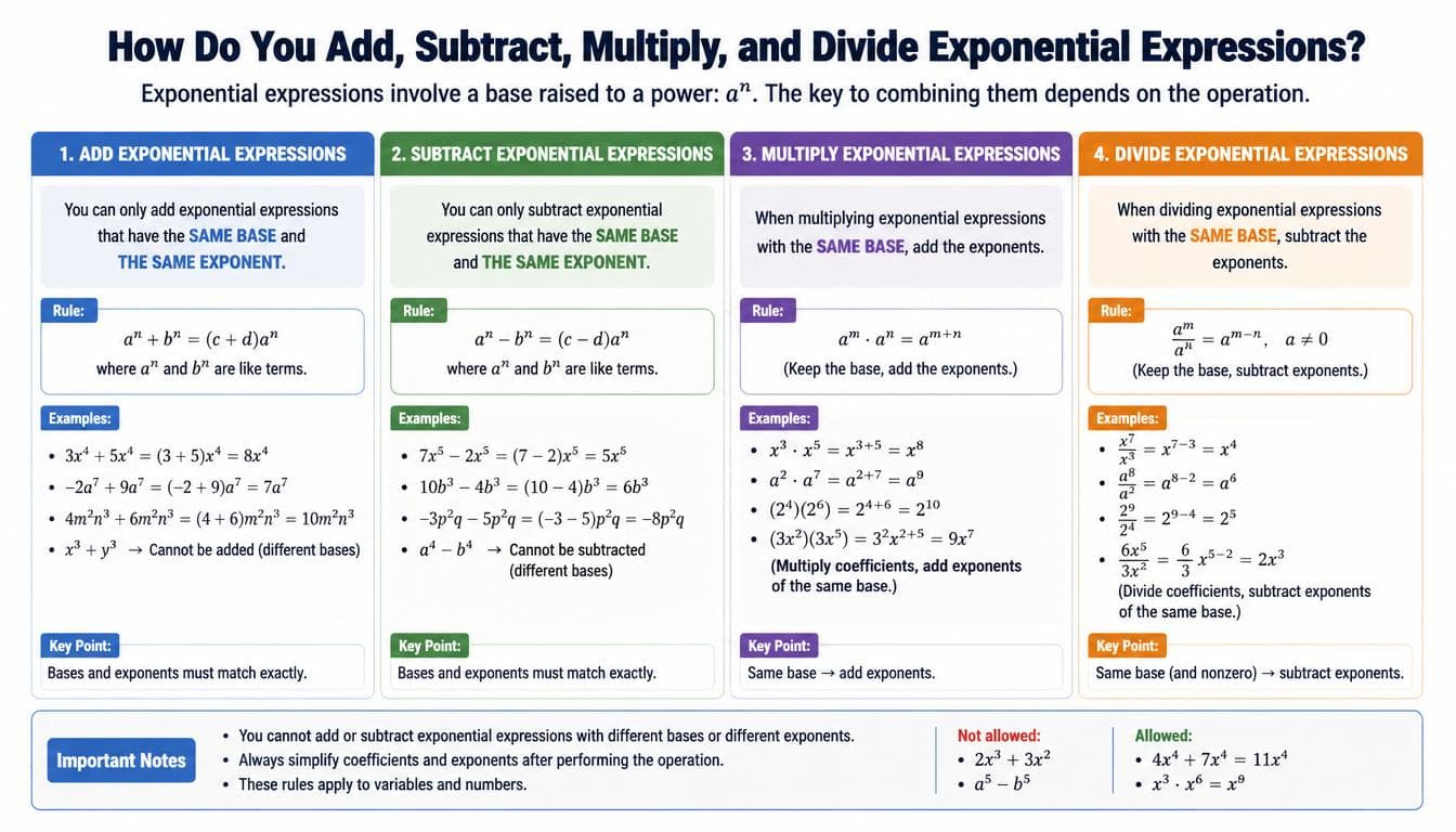 How Do You Add, Subtract, Multiply, and Divide Exponential Expressions?