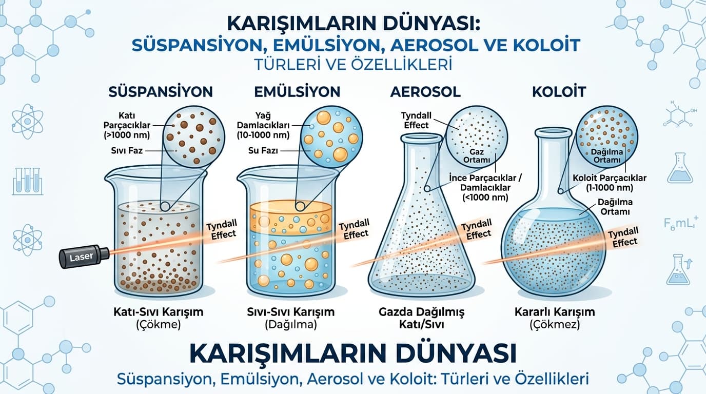 Heterojen Karışım Nedir? (Süspansiyon, Emülsiyon, Aerosol, Koloit)