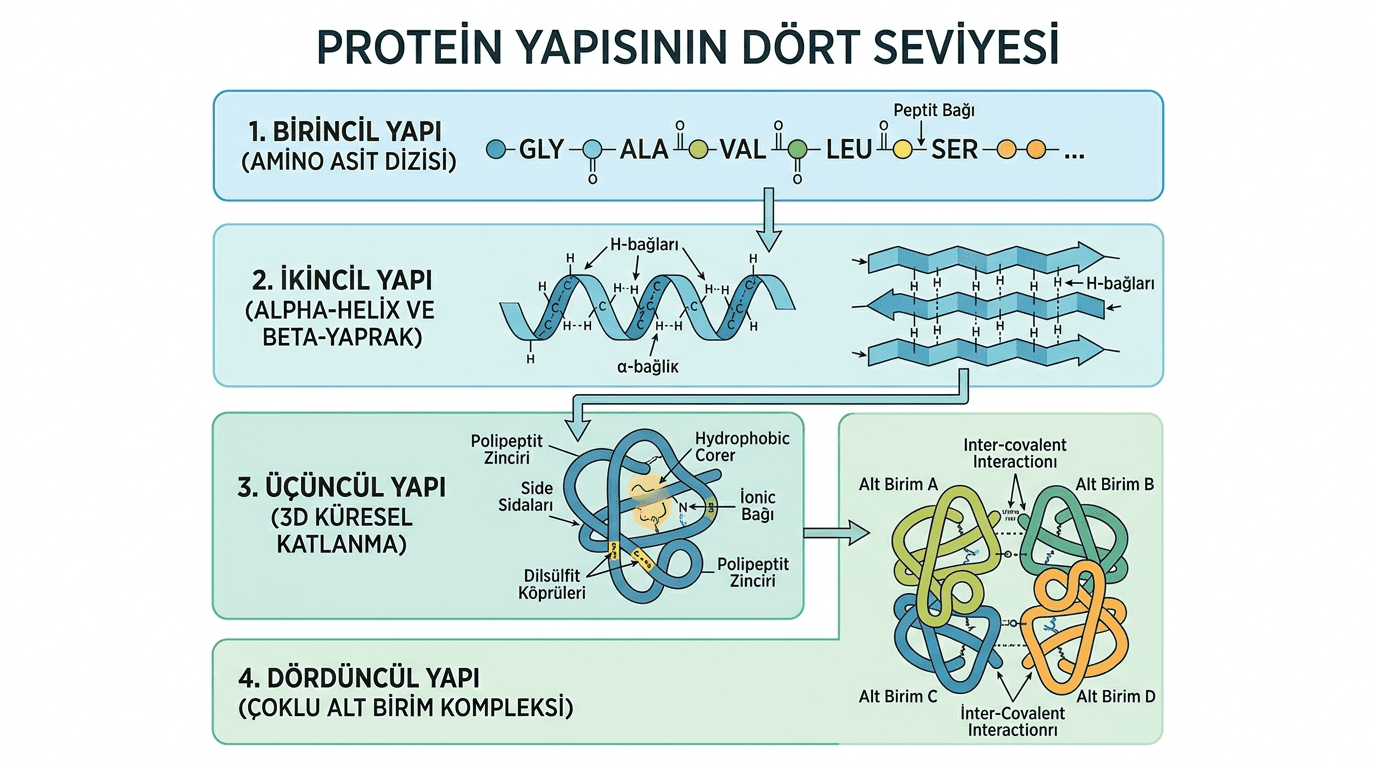 Proteinlerin Yapısal Düzeyleri Nedir? (Primer, Sekonder, Tersiyer, Kuaterner)