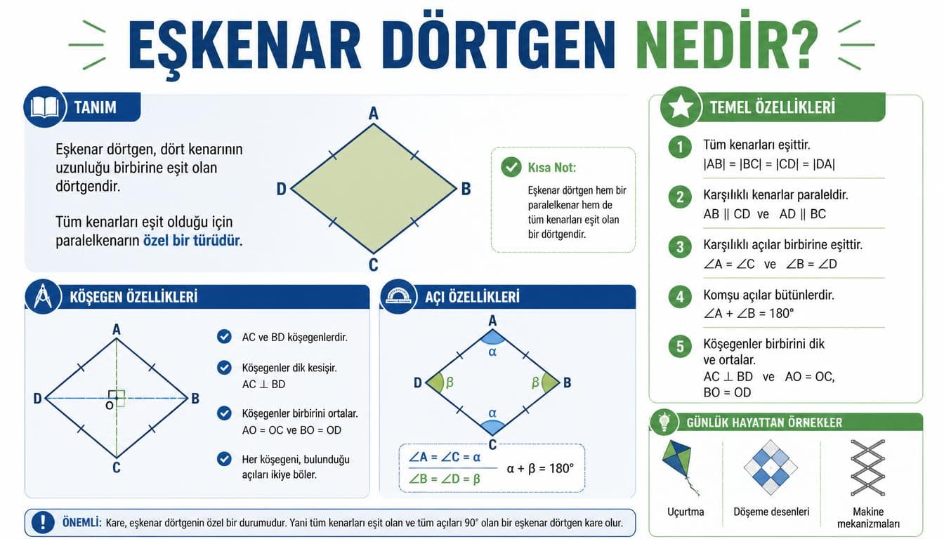 Eşkenar Dörtgen Nedir? (Özellikleri, Alan, Çevre)